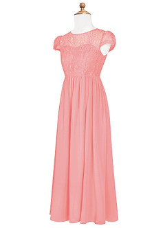 Azazie Delevingne Junior Coral A-Line Lace Chiffon Dress image8