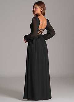 Azazie Hattie At-home Try On Dresses Black A-Line Corset Chiffon Dress image2