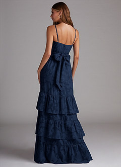 Azazie Nathalia Bridesmaid Dresses Dark Navy A-Line Bow Floral Burnout Dress image2