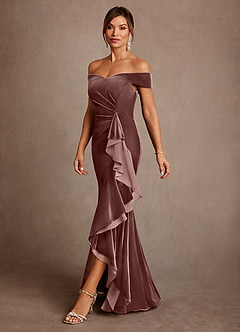 Azazie Billings Klänningar till brudens mor Klä Sjöjungfru i sammet Av axeln Espresso image2