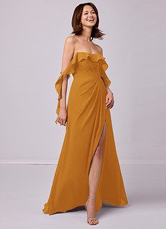Barbie ♥ Azazie Bridesmaid Dresses Butterscotch A-Line Off the Shoulder Chiffon Convertible Dress image5