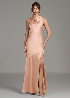 Azazie Kiara Bridesmaid Dresses Rose Gold Mermaid Pleated Stretch Satin Dress image4