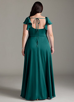 Azazie Bondi Bridesmaid Dresses Peacock A-Line Bow Stretch Satin Dress image8