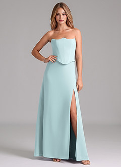 Azazie Jenilyn Brautjungfernkleider A-Linie Schulterfrei Chiffon Kleid Nebel image1