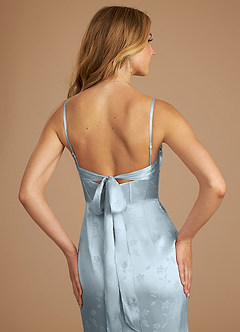Azazie Mai Bridesmaid Dresses Blue Floral Jacquard Sheath Pleated Floral Jacquard Dress image6