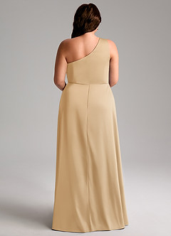 Azazie Brooke Bridesmaid Dresses Gold A-Line One Shoulder Stretch Satin Dress image11