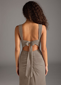 Azazie Jesaphine Bridesmaid Dresses Taupe Sheath Bow Chiffon Dress image6