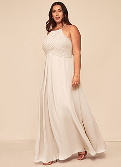 Azazie Ginger Bridesmaid Dresses White Alabaster A-Line Halter Pleated Chiffon Dress image9