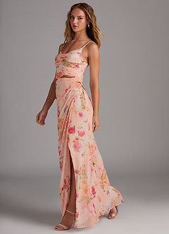 Azazie Deandra Bridesmaid Dresses Abstract Bouquet Floral Mermaid Pleated Chiffon Dress image2