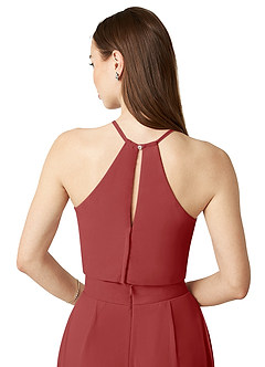 Azazie Kenzi Jurken voor bruidsmeisjes Jumpsuit van Chiffon Geplooid Roest image6