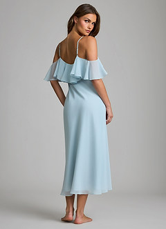 front Chiffon Midi Natkjole Med Off-Shoulder Og Flæseudskæring