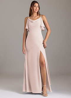 Azazie Darcia Bridesmaid Dresses Rose Petal A-Line Side Slit Chiffon Dress image1