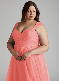 Azazie Luxi Bridesmaid Dresses Coral A-Line Pleated Tulle Dress image7
