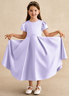 Azazie Princess Flower Girl Dresses Lilac A-Line Pleated Matte Satin Dress image3