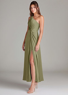 Azazie Brooke Suknie dla druhen Linia A Jedno ramię Satyna elastyczna Długość kostki Sukienka image5