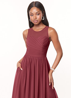 Azazie Nina Bridesmaid Dresses Merlot A-Line Pleated Chiffon Dress image5