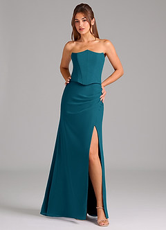 Azazie Jenine Brautjungfernkleider Meerjungfrau-Linie Schulterfrei Chiffon Kleid Tintenblau image1