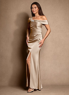 Azazie Altonia Moeder van de bruid jurken Zeemeermin Jurk van Stretch Satijn Off the Shoulder Taupe image5