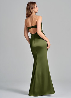 Azazie Olea 신부 들러리 드레스 인어 스트랩리스 스트레치 새틴 바닥 길이 드레스 image5