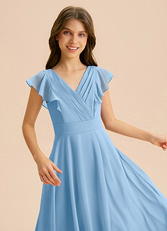Azazie Anysa Junior Powder Blue A-Line Ruched Chiffon Dress image7