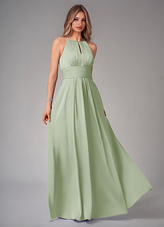 Azazie Bonnie Bridesmaid Dresses Dusty Sage A-Line Pleated Stretch Satin Dress image1