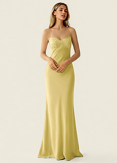 Valerianaire Jaune Pastel Robe de bal en satin ornée de perles image3