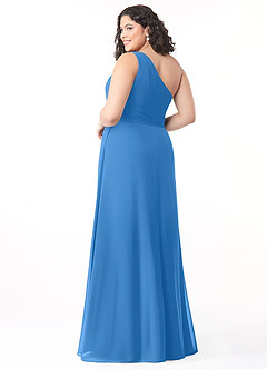 Azazie Dallas Robes de demoiselle d'honneur Robe Trapèze en Mousseline de soie Ue épaule Geai Bleu image7