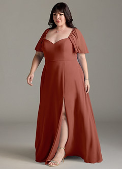 Azazie Chloe Abiti da Damigella Abito A-Line in Chiffon Scollo a Cuore Auburn image11