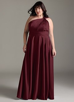 Azazie Charlize Bridesmaid Dresses Cabernet A-Line One Shoulder Stretch Satin Dress image5
