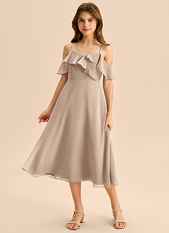 Azazie Kamilla Junior Vestido de Gris Pardo de Gasa de Corte en A con Vestidos sin tirantes image5