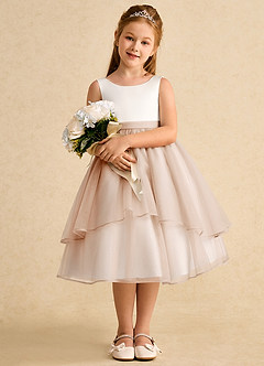 Azazie Rene Flower Girl Dresses Ivory English Rose A-Line Bow Tulle Dress image3