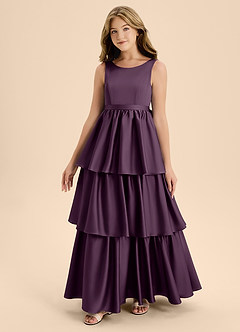 Azazie Meadowyn Junior Plum A-Line Bow Stretch Satin Dress image4