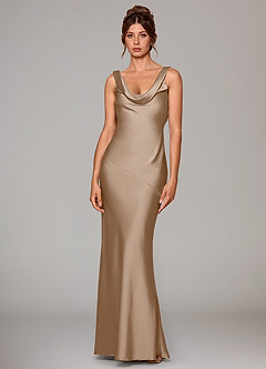 Azazie Rylina Bridesmaid Dresses Taupe Mermaid Stretch Satin Dress image1