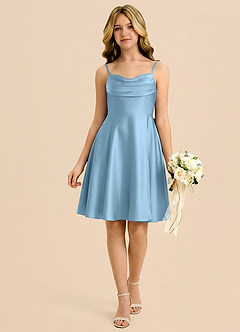 Azazie Bear Junior Steel Blue A-Line Sweetheart Neckline Stretch Satin Dress image1