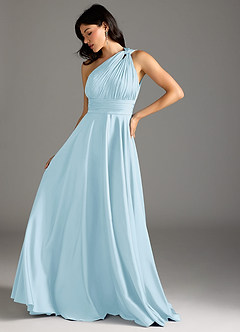 Azazie Charlize Bridesmaid Dresses Sky Blue A-Line One Shoulder Stretch Satin Dress image5