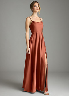 Azazie Elle Bridesmaid Dresses Clay A-Line Pleated Stretch Satin Dress image4
