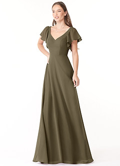 Azazie Syenna Brautjungfernkleider A-Linie Gestreift Chiffon Kleid Weidengrün image4