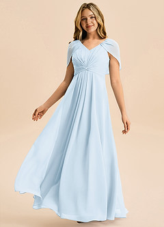 Azazie Emma Junior Robe Trapèze en Mousseline de soie Plissée Bleu Ciel image4