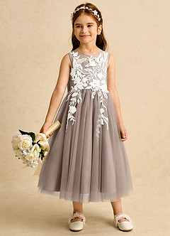 Azazie Sundae Flower Girl Dresses Taupe Ball-Gown Lace Dress image3