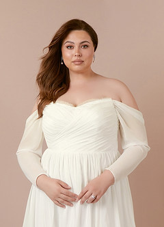 Azazie Lilith Wedding Dresses Cream A-Line Sweetheart lace Chiffon Dress image10