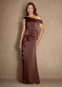 Azazie Hamptons Vestidos para mãe da noiva Vestido Café Expresso de Cetim elástico de Linha A com Plissado image1