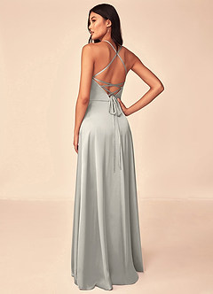 Azazie Mei Bridesmaid Dresses Pebble A-Line V-Neck Stretch Satin Dress image2