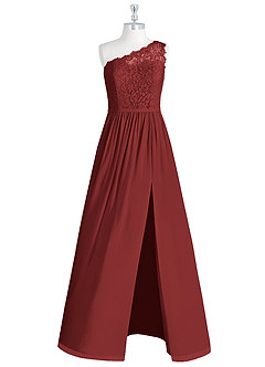Azazie Demi Bridesmaid Dresses Rust A-Line One Shoulder Chiffon Dress image7