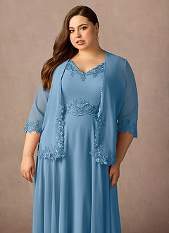 Azazie Devana Kleider für die Brautmutter A-Linie Pailletten Chiffon Kleid Stahlblau image14