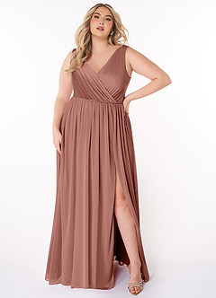 Azazie Tanicia Brautjungfernkleider A-Linie V-Hals Gefaltet Gittergewebe Kleid Zedernrose image5