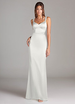 Azazie Denice Bridesmaid Dresses White Sheath Pleated Stretch Satin Dress image3