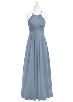 Azazie Ginger Bridesmaid Dresses Dusty Blue A-Line Halter Pleated Chiffon Dress image6