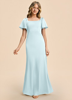 Azazie Chace Junior Cloud Blue Sheath Stretch Satin Dress image5
