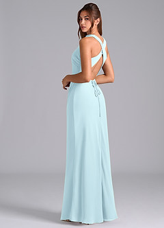 Azazie Evadne Bridesmaid Dresses Cloud Blue Sheath Pleated Chiffon Dress image2