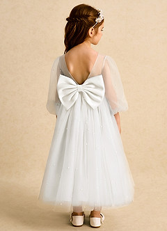 Azazie Trudy Flower Girl Dresses Ivory Ball-Gown Sweetheart Neckline Tulle Dress image2